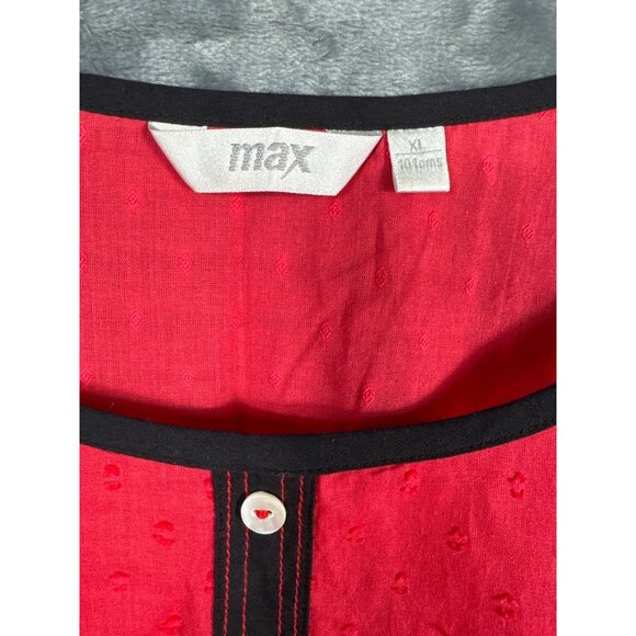 Max Red Dotted Tunic Top With Black Trim & Button Placket XL - Picture 2 of 8
